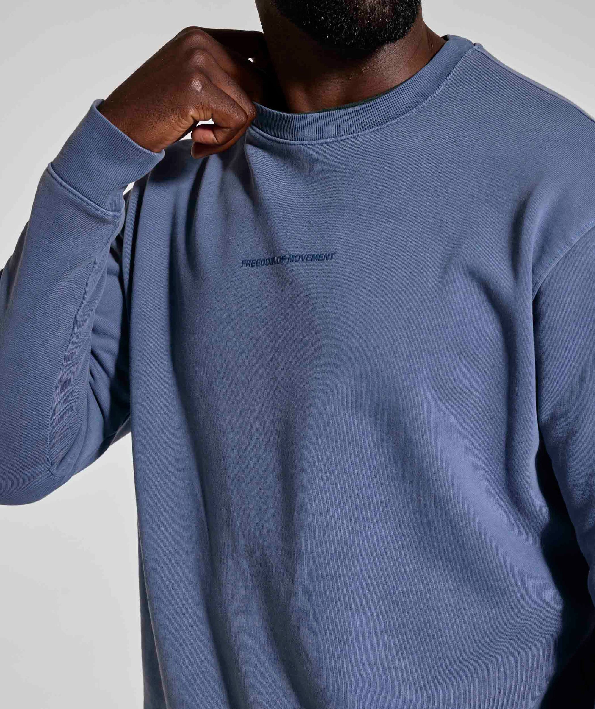 Mens Washed Crew Neck Sweater - Blue