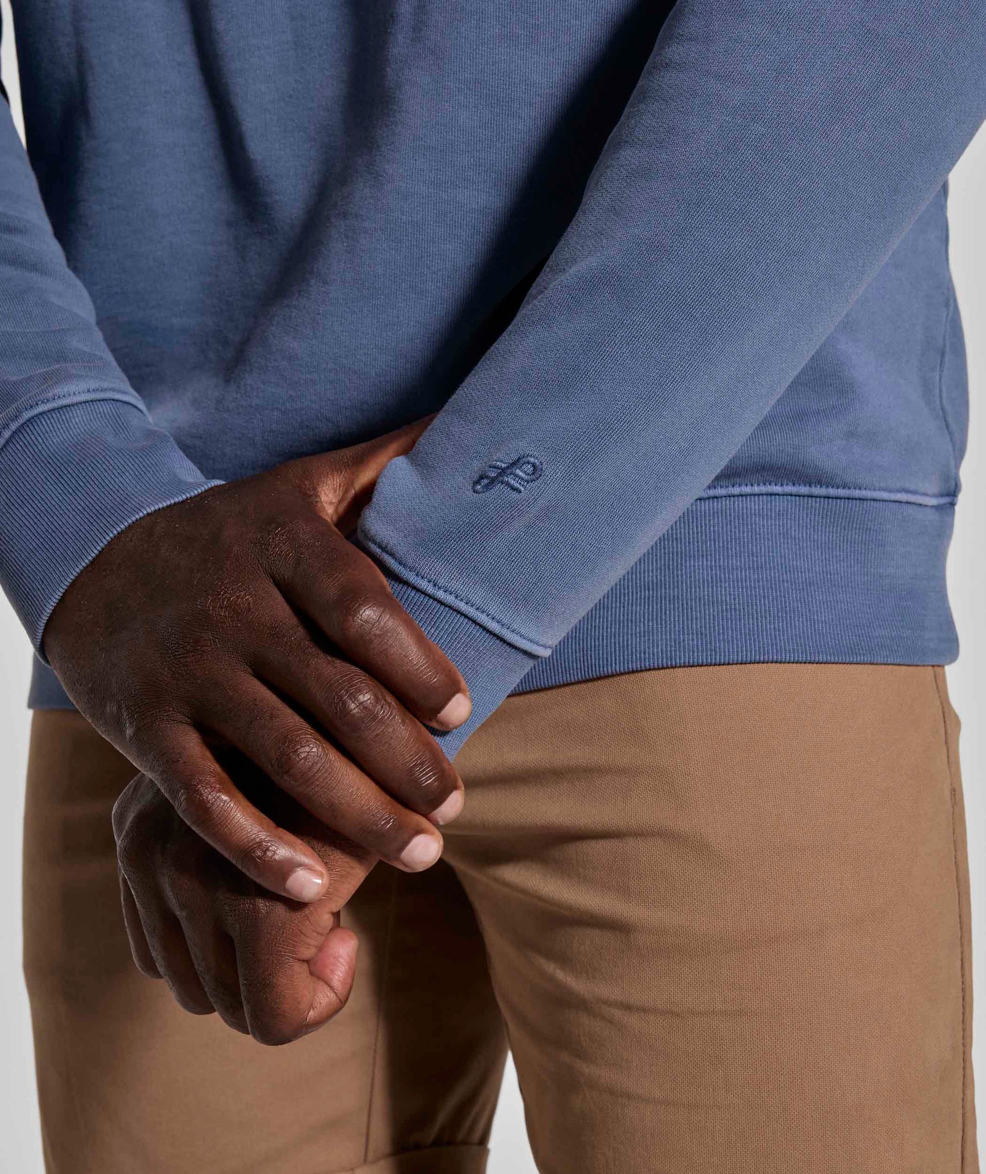 Mens Washed Crew Neck Sweater - Blue