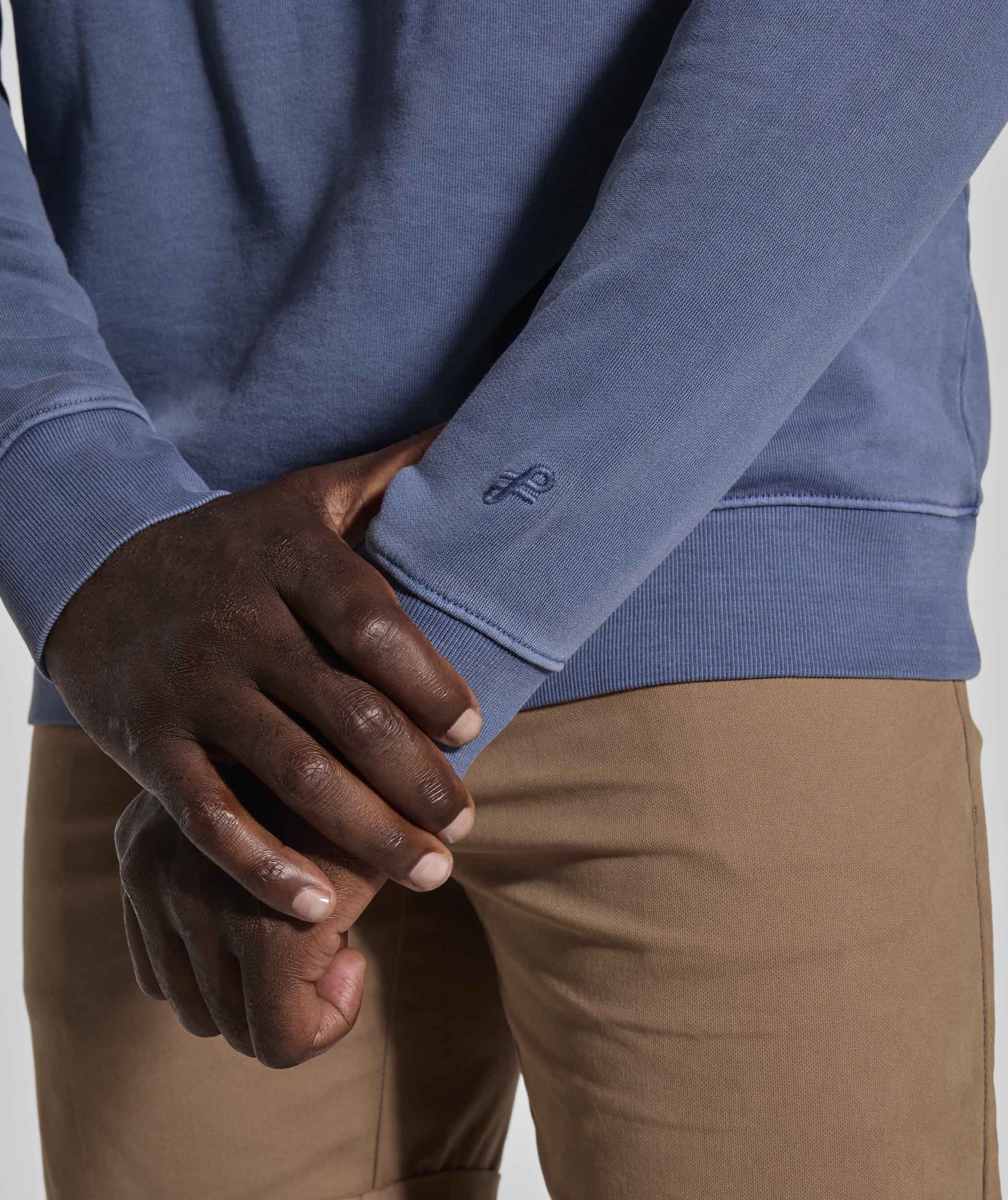 Mens Washed Crew Neck Sweater - Blue