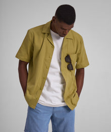Mens Seersucker Stripe Short Sleeve Shirt - Pea
